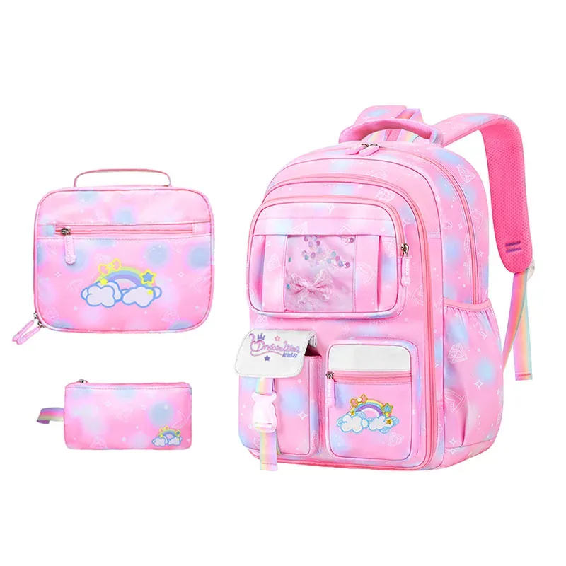 sac à dos d'école pour filles, 3 pièces, grande capacité, sac d'école pour enfants avec étui de transport pour crayons et déjeuner, sac à dos de voyage, cadeau pour enfant