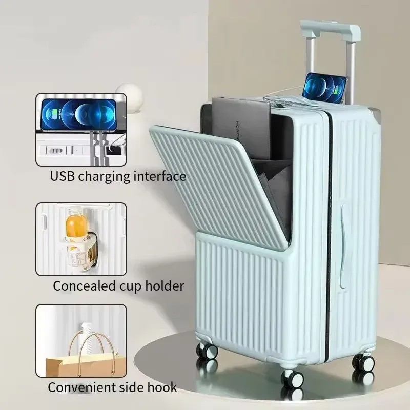 valise bagage roulante plastique dur jaune doré lignes verticales grande capacité voyage business compartiment ordi portable