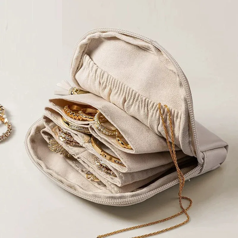 sac de rangement portable en pu pour bijoux, pochette multi-tringles à cordon, étui de voyage zippé pour colliers, bracelets et boucles d'oreilles
