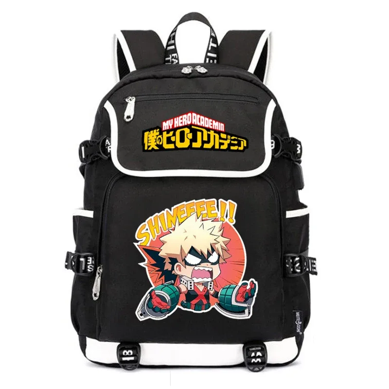 grand sac d'école anime pour femmes, sac à dos bakugou katsuki, sac à dos pour ordinateur portable avec chargeur usb, sac à dos de voyage oxford