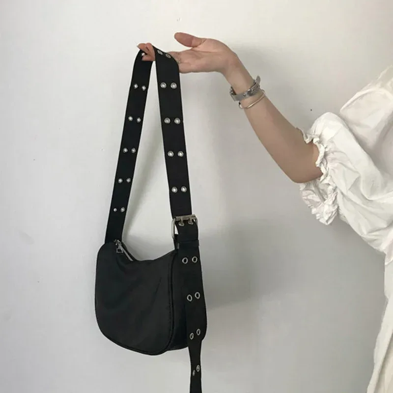 sacs à bandoulière décontractés pour femmes, sac à bandoulière en nylon imperméable noir, sac à main cool sous les bras pour filles