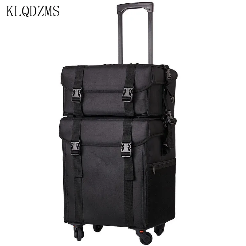 klqdzms – trousse à cosmétiques professionnelle pour femme, en tissu oxford, trousse de beauté et de manucure, chariot de grande capacité avec roulettes, sac à bagages