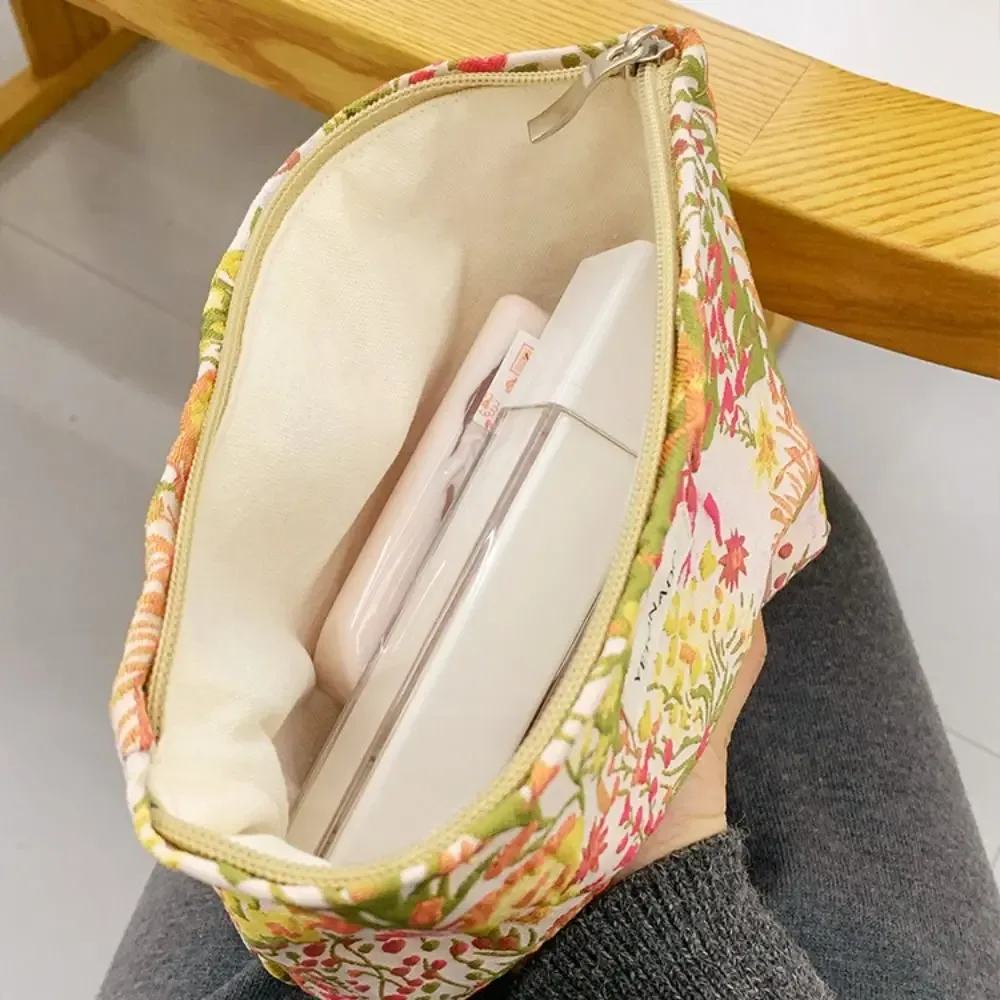 pochette en toile de polyester à motif floral, fermeture éclair, pochette de rangement pour cosmétiques, grande capacité, portable