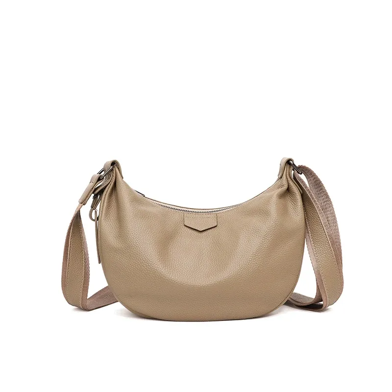 nouveaux sacs pour femmes en cuir véritable 100%, sacs à main sous le bras, couleur unie, sac à main pour les trajets quotidiens, sac à bandoulière portable réglable en forme de demi-lune pour femmes