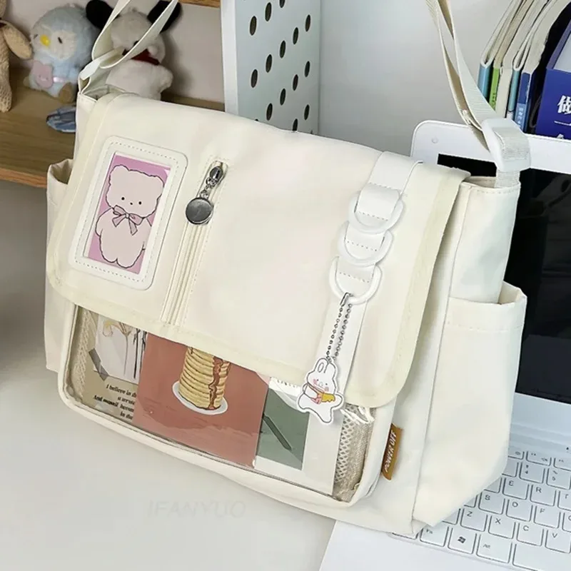sac à bandoulière transparent japonais, sacoche pour fille de style harajuku, charmant panneau d'affichage de badges diy, sac à bandoulière à la mode