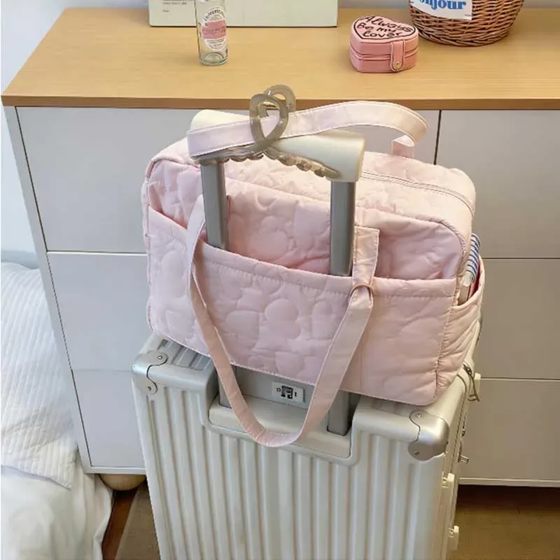 sac de voyage décontracté sous le bras, sac de voyage, style coréen, couleur unie, sac à main pour maman, sacs fourre-tout, sacs de rangement de voyage en forme de cœur, sacs pour femmes, bolsas