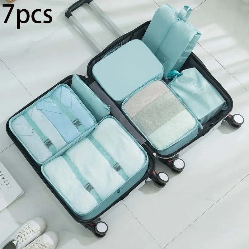 sacs de rangement pour organisateur de voyage, 7 pièces, cube de garde-robe, valise, ensemble de cubes d'emballage, bagages, vêtements, pochette à chaussures pliante