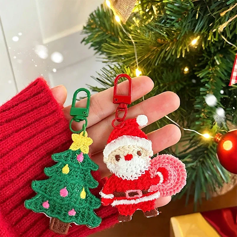 pendentif de noël en tissu, élan, sapin de noël, père noël de dessin animé, porte-clés, breloques pour sac, porte-clés de noël, décoration de sac à dos