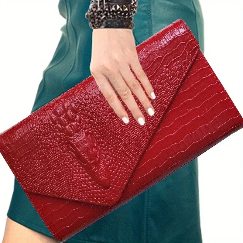 pochette élégante pour femme, grande capacité, sac à bandoulière imprimé crocodile