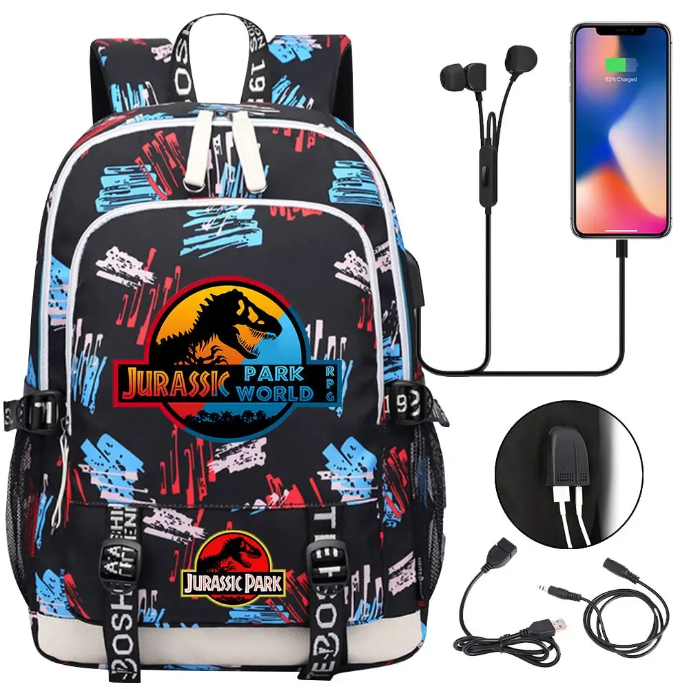 jurassic park world dinosaure adolescent usb charge sac à dos pour ordinateur portable femmes hommes filles garçons enfants école livre sac voyage sac à dos
