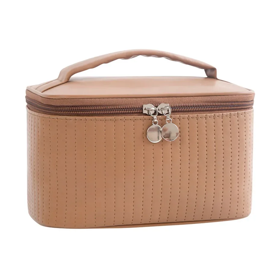 nouvelles trousses de maquillage en cuir pu pour femmes, trousse de toilette de voyage, couleur unie, grande capacité, boîte organisatrice de maquillage, trousse à cosmétiques