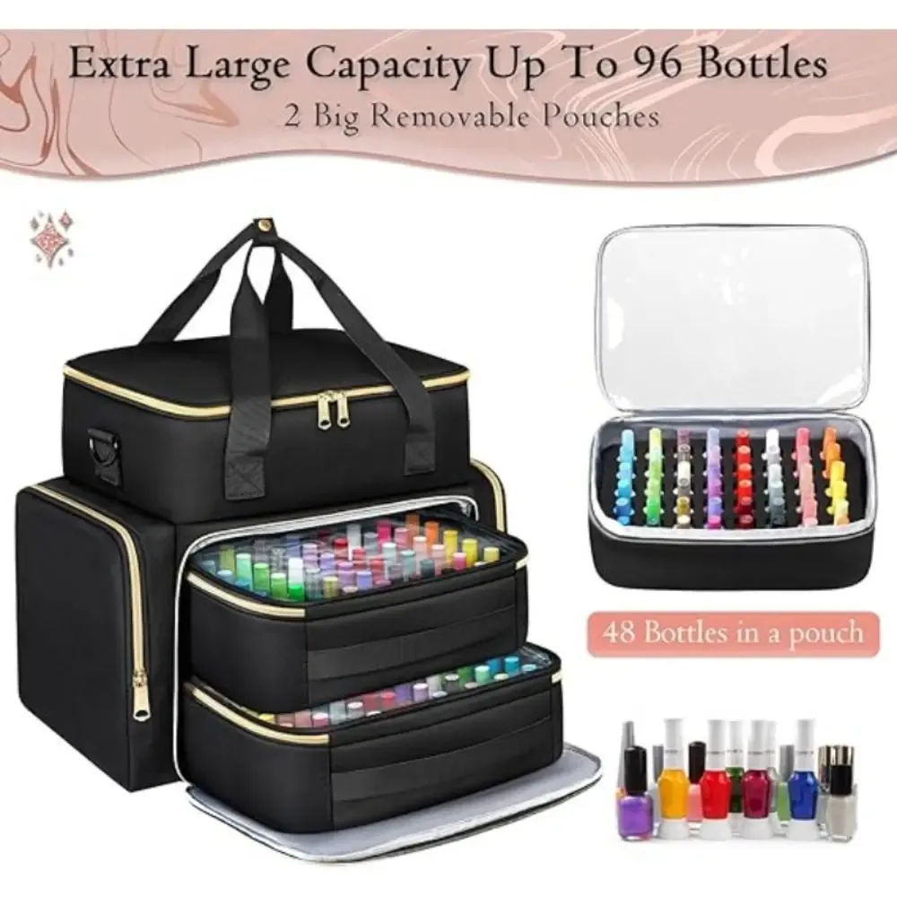 sac de rangement pour vernis à ongles grande capacité, 96 compartiments avec bandoulière, trousse de soin des ongles, sac à maquillage portable