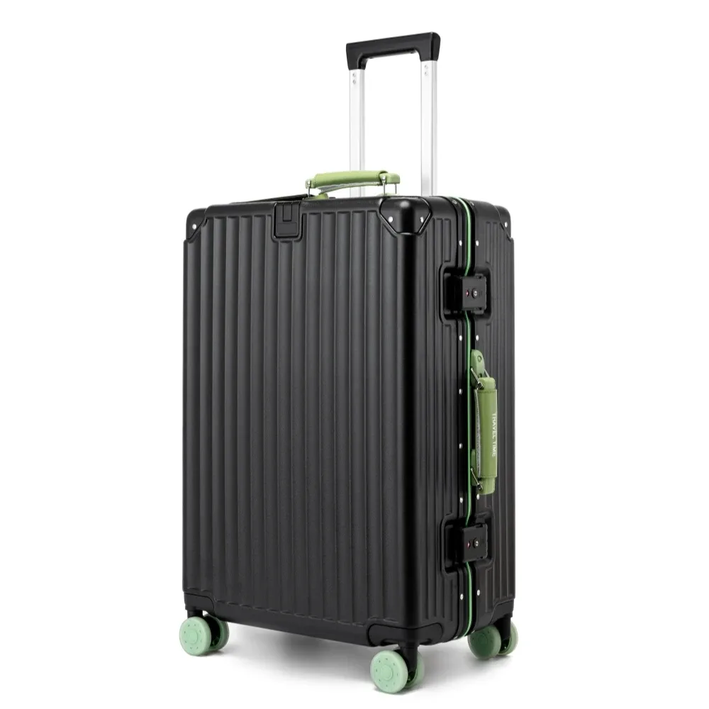valise à roulettes fashoin en cuir souple avec poignée, coque rigide en pc, cadre en aluminium, serrure tsa, pour femme, 20/24 pouces