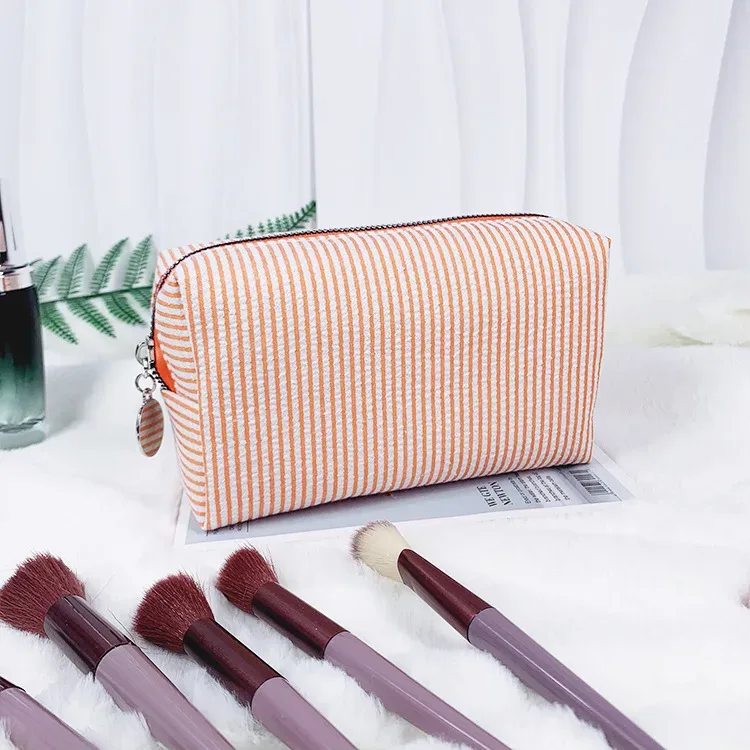 sacs à cosmétiques à volants pour femmes, sacs de rangement à rayures rose/violet, sacs de maquillage pour dames avec fermeture éclair, sac de voyage, trousse de maquillage