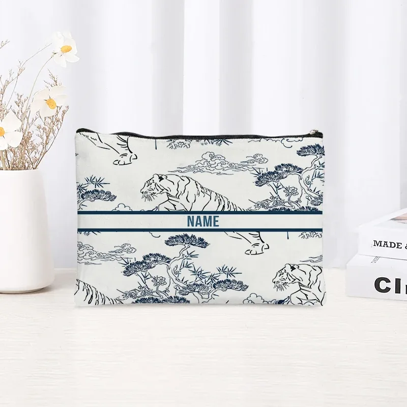 pochette de toilette en toile personnalisée avec motif paysage chinoiserie, cadeau décoratif élégant pour femmes, rangement quotidien des articles de beauté pour les vacances et les activités de plein air.