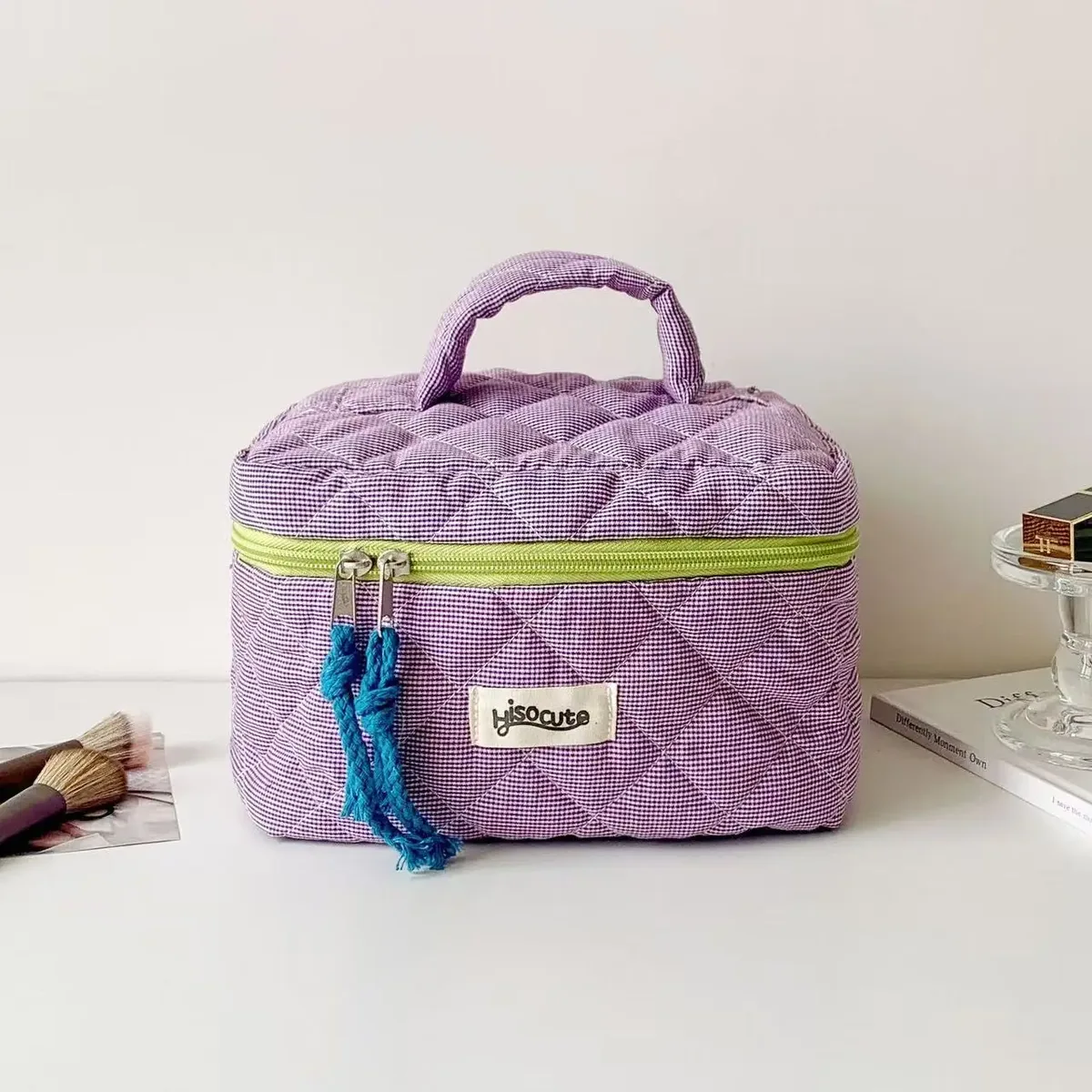 organisateur voyage nylon fermeture éclair motifs géométriques couleurs pastel grande capacité sac rangement cosmétiques usage voyage