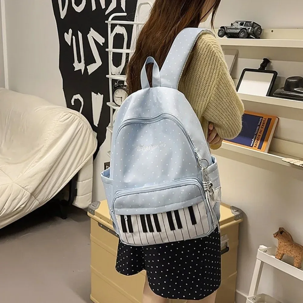 nouveau sac à dos à pois grande capacité, multifonctionnel, léger, motif touches de piano, noir, mochilas sports