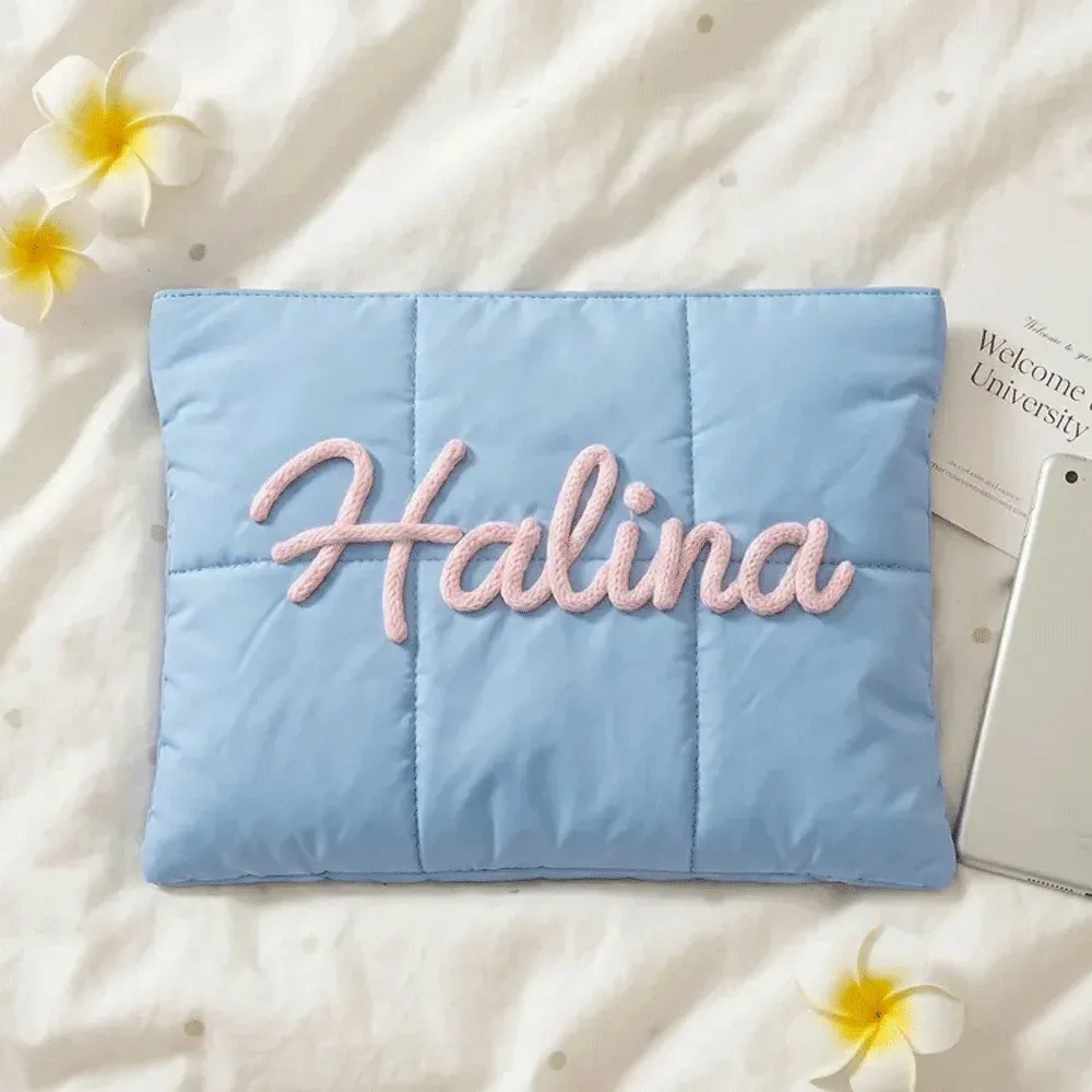 sac pour ordinateur portable personnalisé, étui pour ordinateur portable matelassé avec lettres en chenille personnalisées, housse pour ordinateur portable de 12x16 pouces, cadeau de bureau
