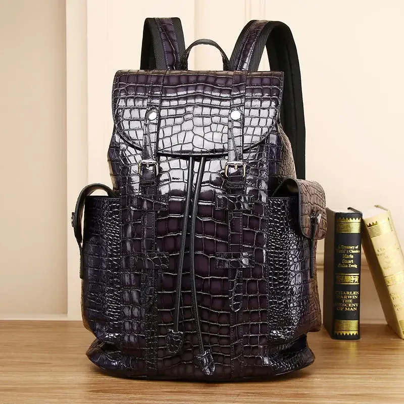 nouveau sac à dos de luxe 2026 en cuir véritable pour homme, motif alligator, sac à dos étudiant garçon, sacoche ordinateur portable 15,6 pouces de luxe