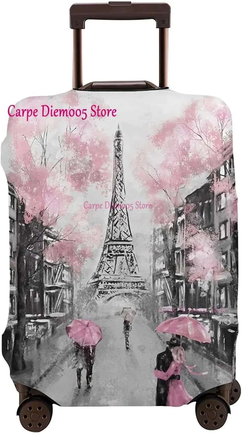 juste de valise de voyage tour eiffel paris avec fleurs roses, housse de protection des bagages, convient aux valises de 18 à 32 pouces