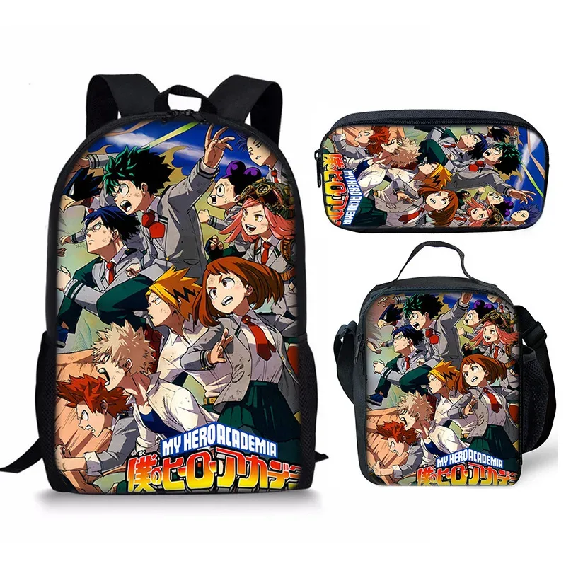 sac à dos my hero academy, ensemble de trois pièces, sac à bandoulière my hero academy, trousse à crayons