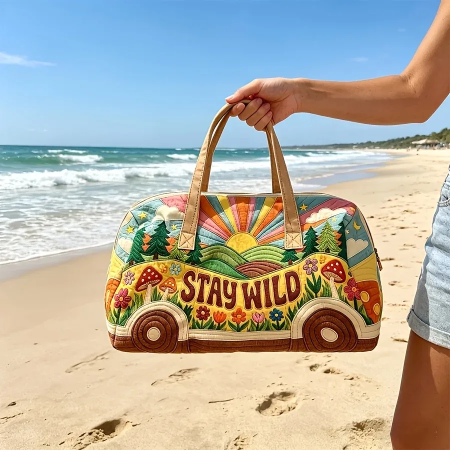 sac de sport multifonctionnel imprimé numériquement en 3d pour courtes distances, sac fourre-tout de voyage imprimé bus rétro bohème
