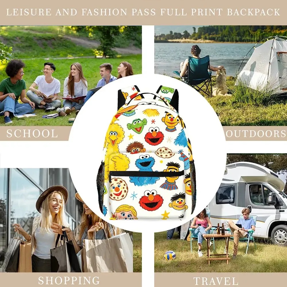 sac à dos imprimé sesame street, sac d'école avec dessin animé elmo cookie monster, sac à dos de grande capacité pour voyage en plein air, cadeau