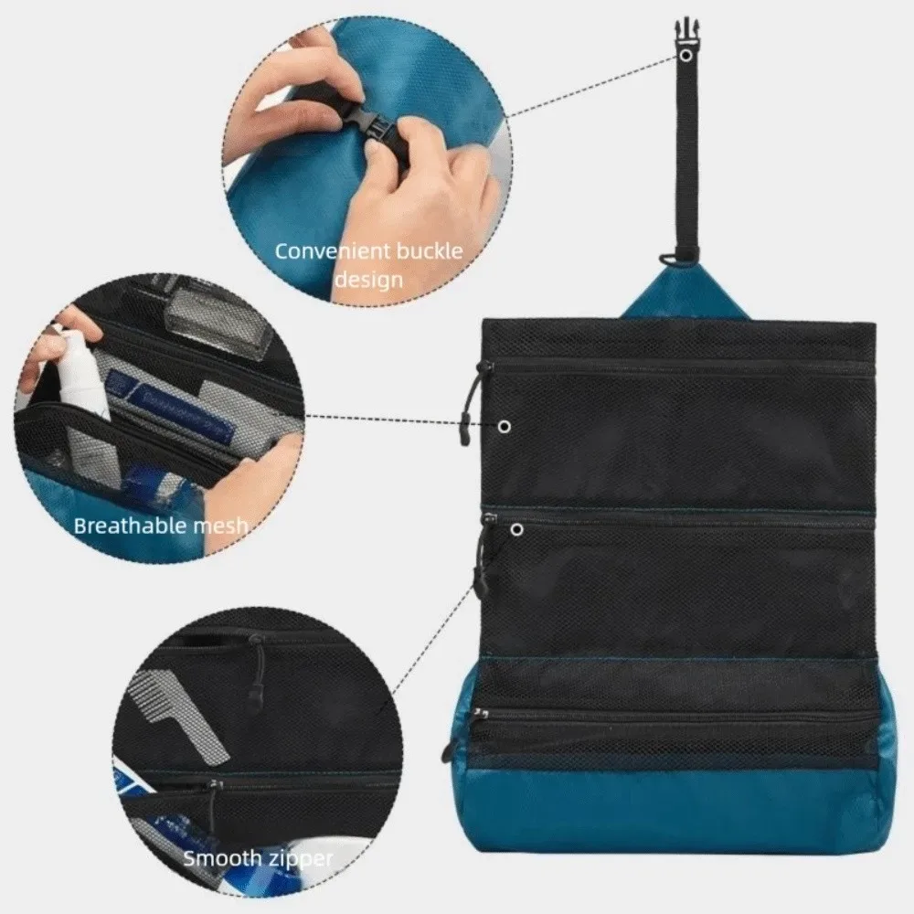trousse de toilette pliable portable de grande capacité, pochette de lavage de voyage étanche pour voyage d'affaires, sac à cosmétiques de voyage