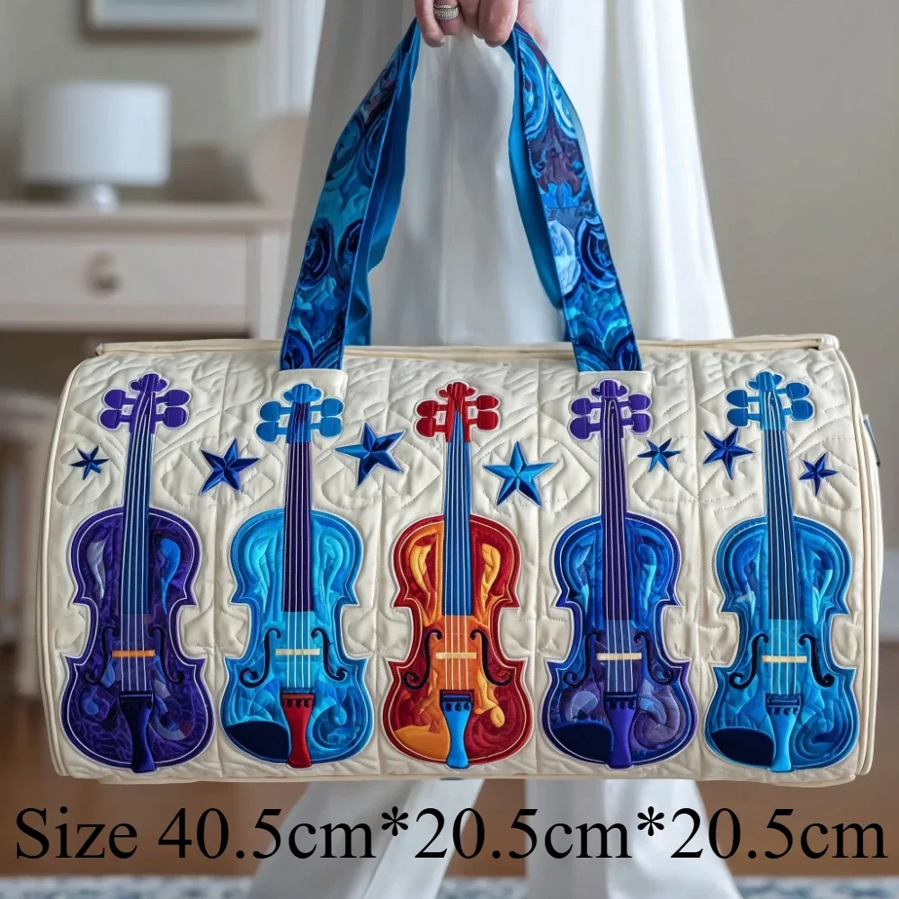 sac de voyage matelassé imprimé en 3d motif violon, sac fourre-tout tendance pour festival de musique, grande capacité, sac de week-end pour les amateurs de musique et les couples