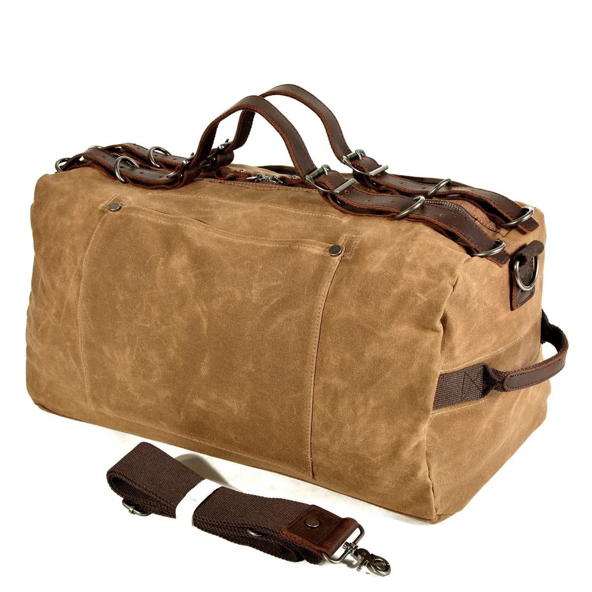 sac de voyage de style militaire, en toile épaisse cirée, sac de sport de grande capacité, sac de voyage rétro pour activités de plein air.