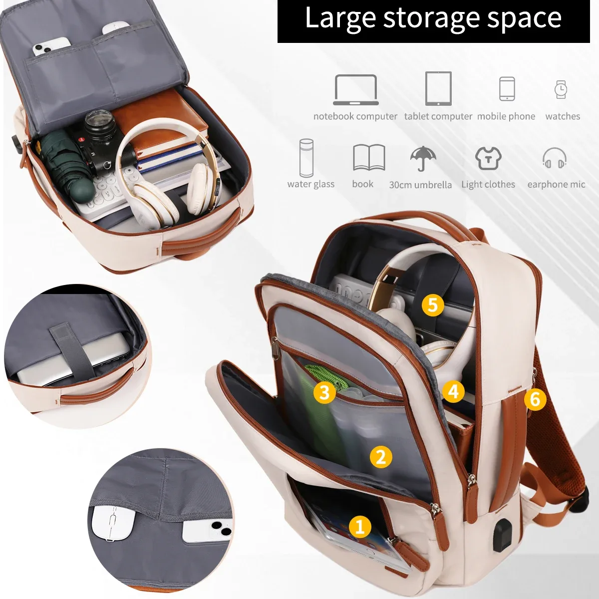 le nouveau sac à dos unisexe pour les voyages d'affaires à courte distance, sac de voyage léger, sac d'école pour ordinateur, combinaison de sacs de rangement