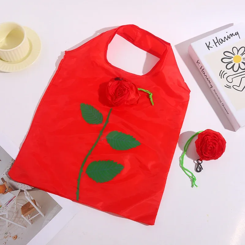 sac de courses pliable portable motif rose, grande capacité, sac fourre-tout léger et durable, sac de voyage, pochette de rangement