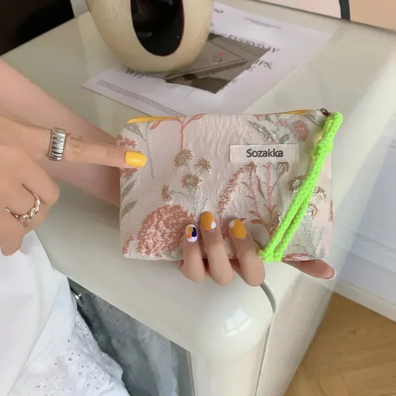 petit sac de maquillage cosmétique, mini sacs de rangement floraux en coton pour femmes, étui de maquillage pour rouge à lèvres, petit porte-monnaie pour enfants, pochette pour pièces de monnaie
