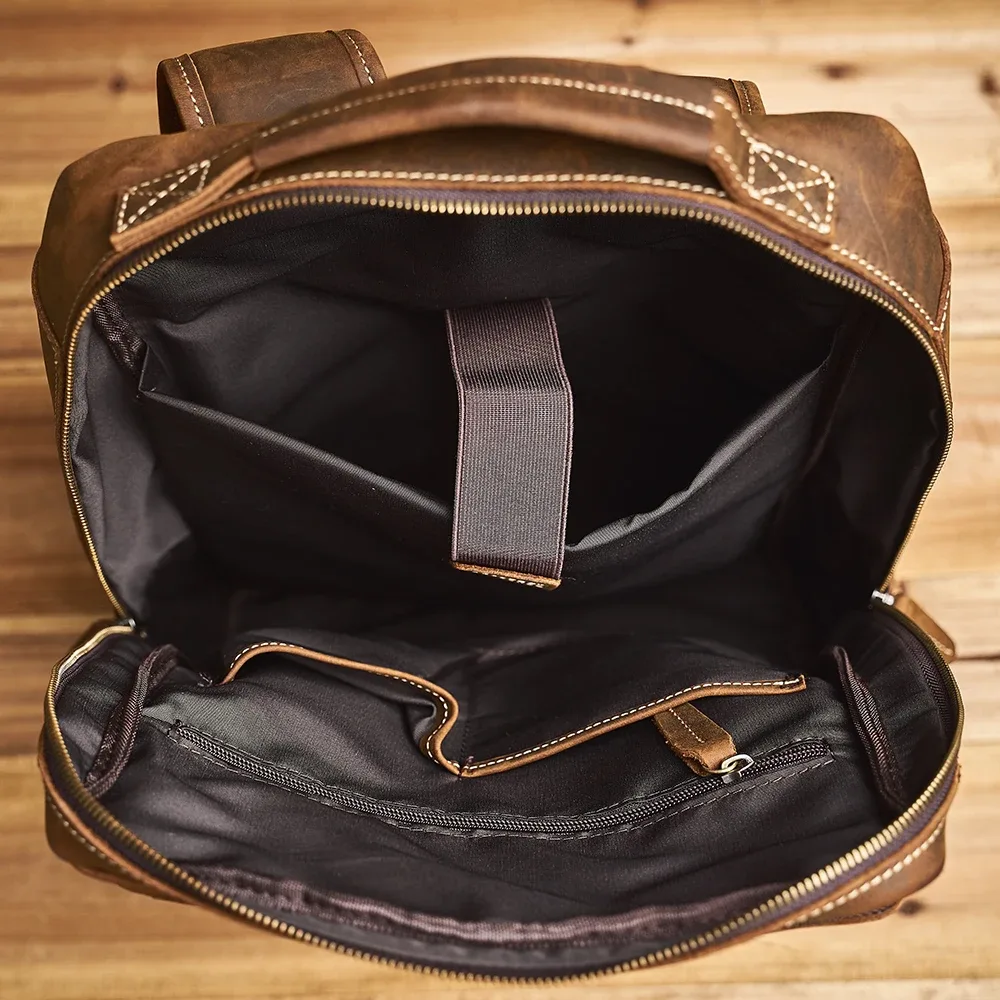 sac à dos décontracté en cuir véritable pour homme, camping, école, voyage, bureau, ordinateur portable, 17"