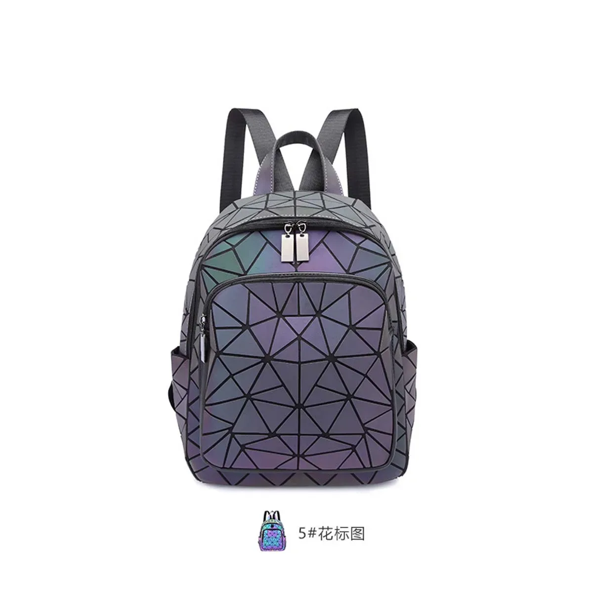 sac dos nylon gris violet motif diamant refléchissant bande souple décontracté grande capacité usage voyage