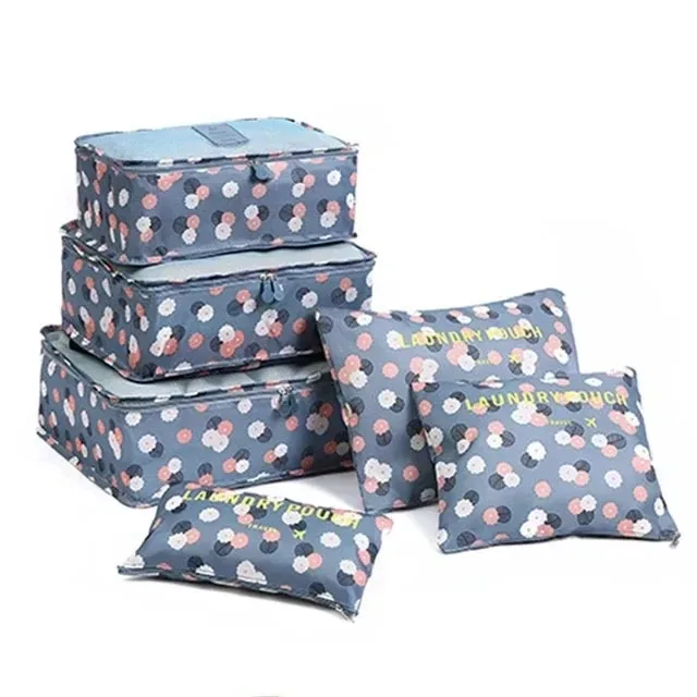 organisateur voyage sac rangement nylon translucide gris rose bleu grande capacité tri chaussures vêtements transport