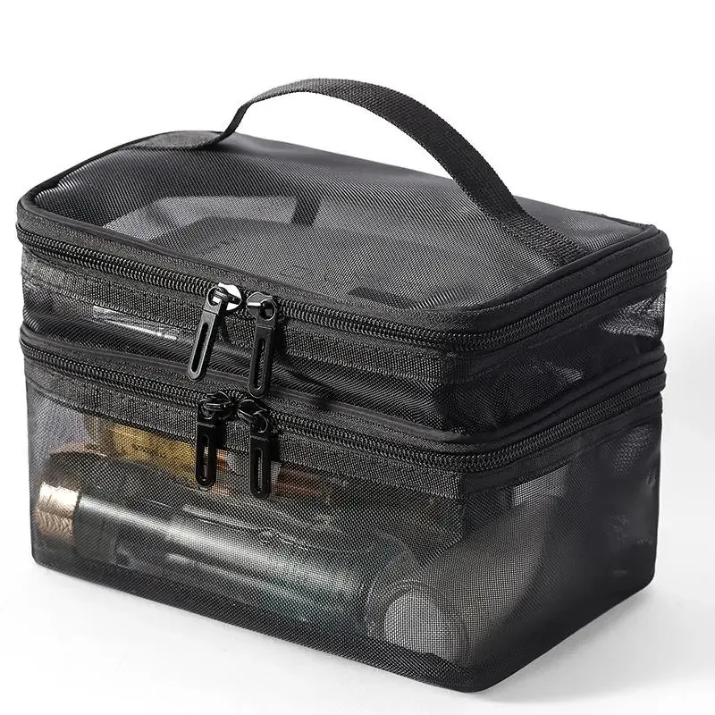 sac de voyage transparent en maille pour maquillage | organisateur de cosmétiques à grande capacité à une seule couche | pochette de rangement respirante pour produits de soin et articles de toilette