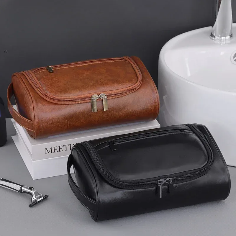 trousse de toilette de voyage de haute qualité pour femmes et hommes, sacs à cosmétiques rétro en cuir pu, trousse de maquillage de voyage étanche