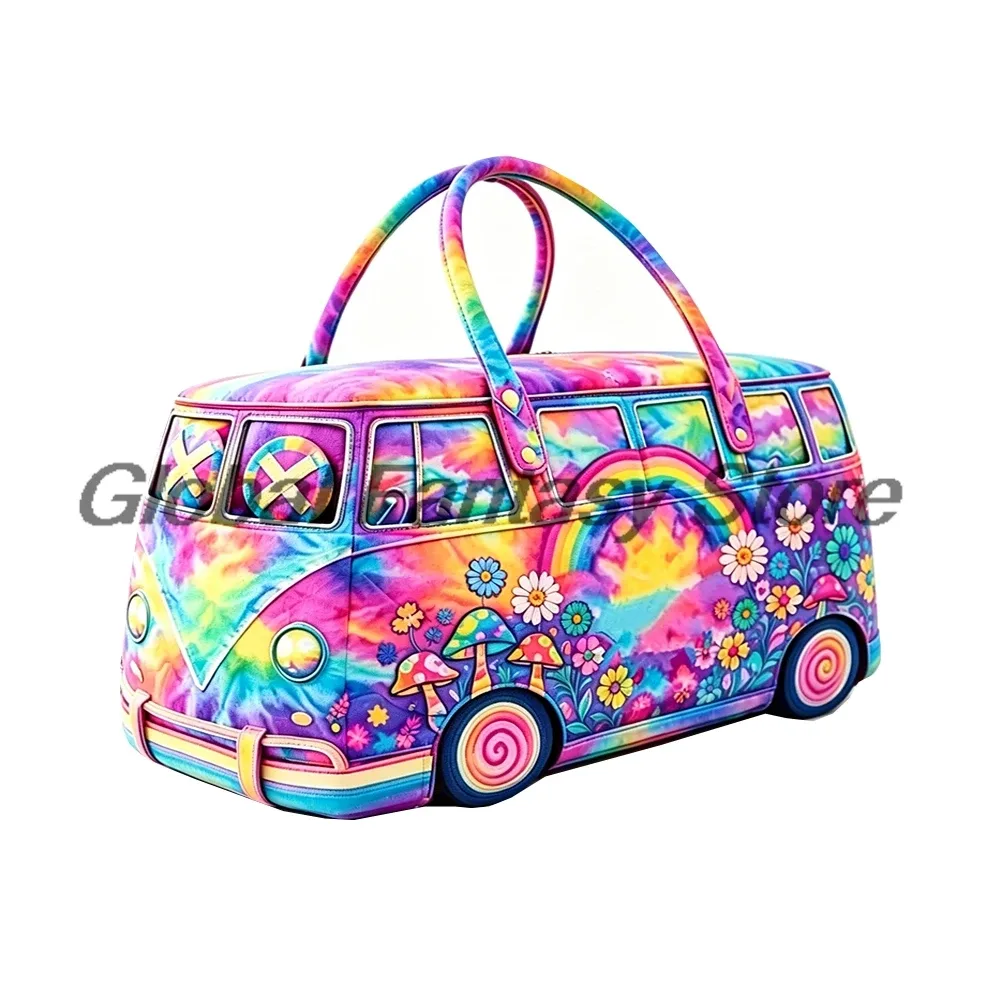 sac de voyage matelassé hippie van 2026 avec imprimé signe de la paix, sac fourre-tout pour voyages en voiture, sac à main pour femmes et hommes, sac de week-end pour activités de plein air