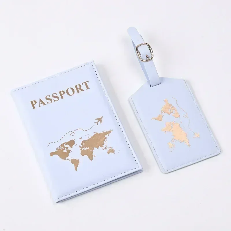nouvelle couverture de passeport ensemble d'étiquettes de bagage en cuir pu protecteur de passeport étiquettes de bagage passeport portefeuille carte d'identité pince à billets