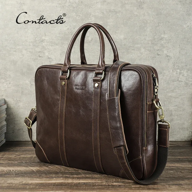 contact's-sac à main en cuir group pour ordinateur portable, sacoche de bureau, pour homme d'affaires, bombes, 16 pouces