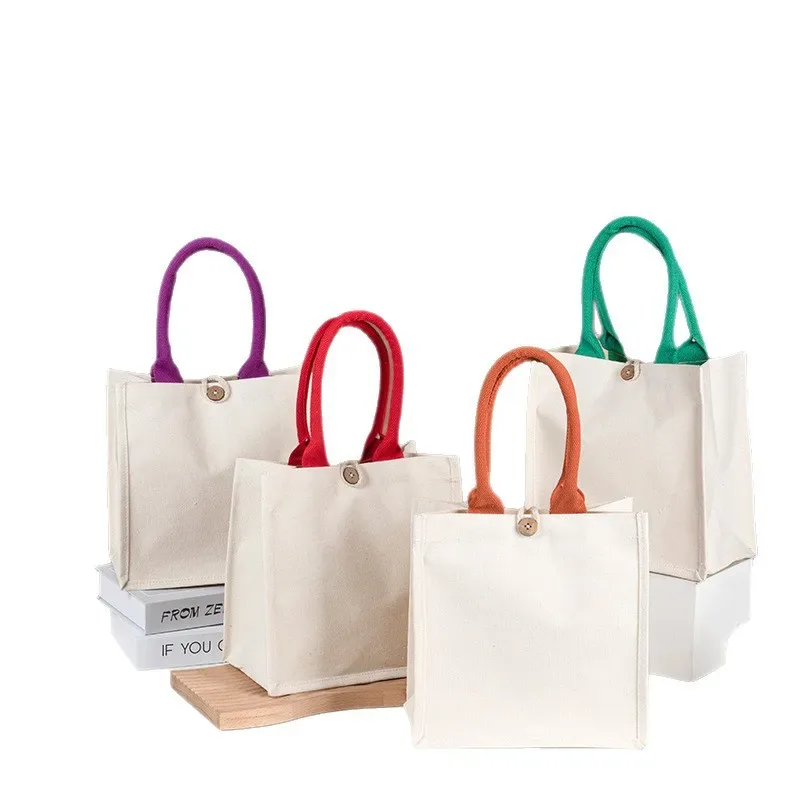 sac fourre-tout en toile vierge personnalisable avec logo, imprimable, en faux toile de jute, couleur unie, grande capacité, pour femmes