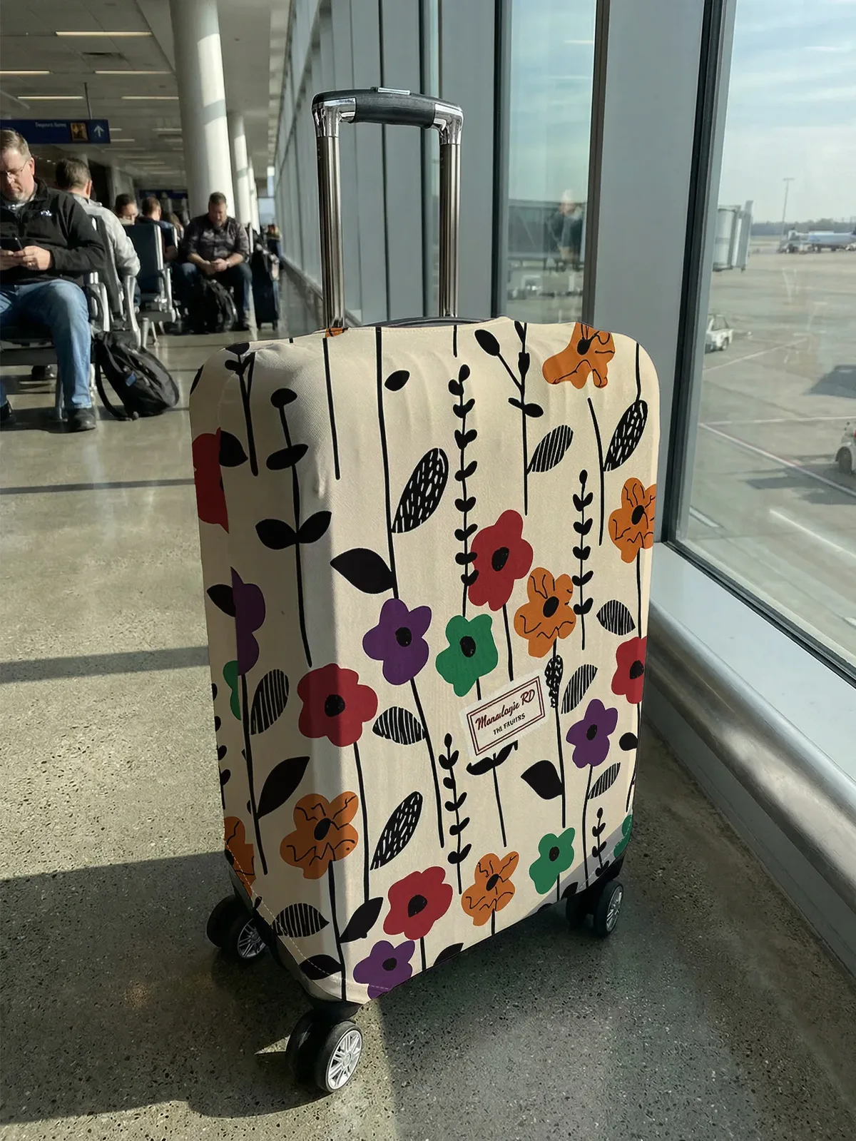 housse de bagage à imprimé floral dessiné à la main couleur morandi, adaptée aux bagages de 18 à 32 pouces, gant de protection pour poignée de bagage, accessoires de voyage