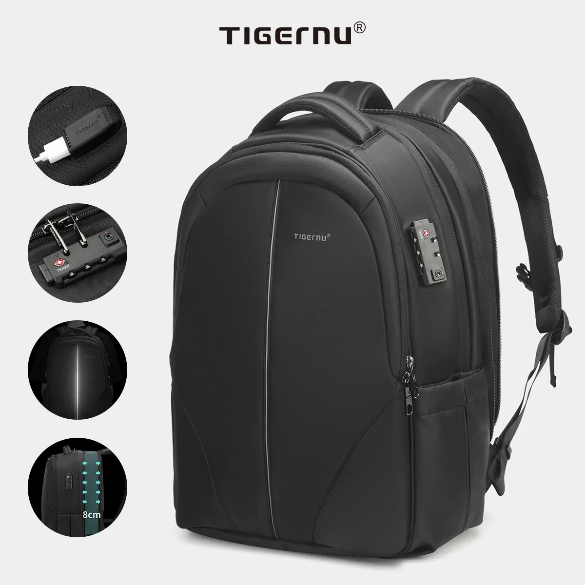 tigernu sacs à dos sous vide sacs à dos de voyage à compression 15.6-17 sac à dos pour ordinateur portable hommes tsa sacs à dos antivol cartable extensible