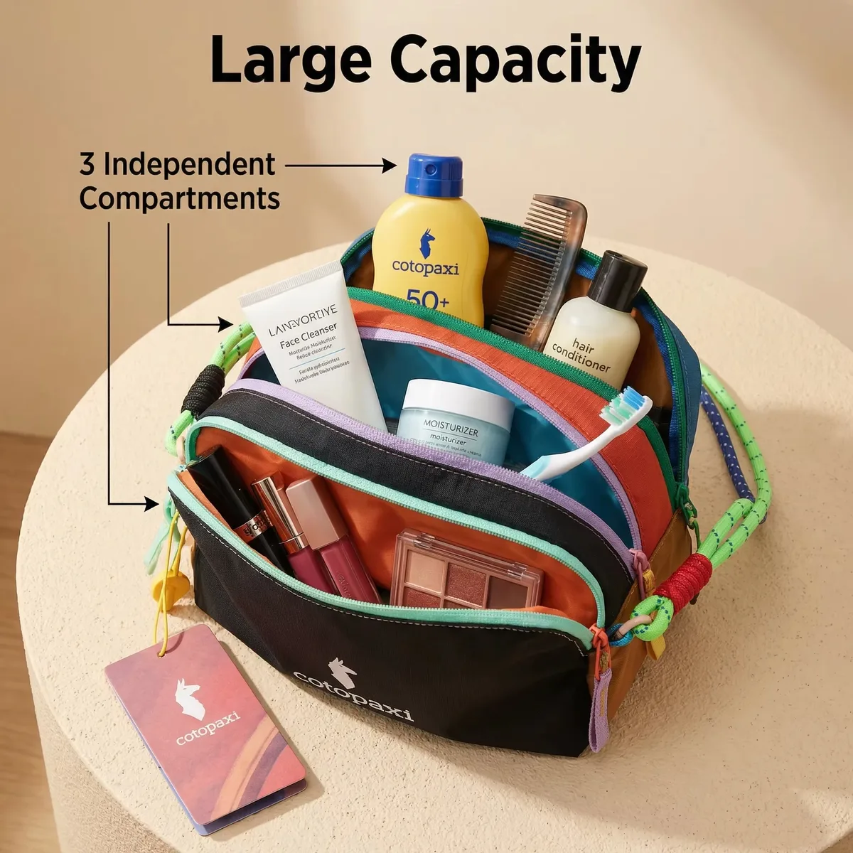 sac de rangement et de transport alpaca couleur dopamine, doté de trois compartiments principaux à fermeture éclair pour une séparation organisée. portable et réutilisable
