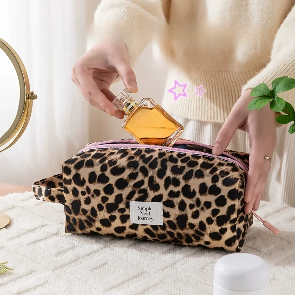 sac de voyage à imprimé léopard, sac de rangement de maquillage, organisateur de cosmétiques, sac de rangement de bagages portable, pochette de toilette pour femmes, voyage en plein air