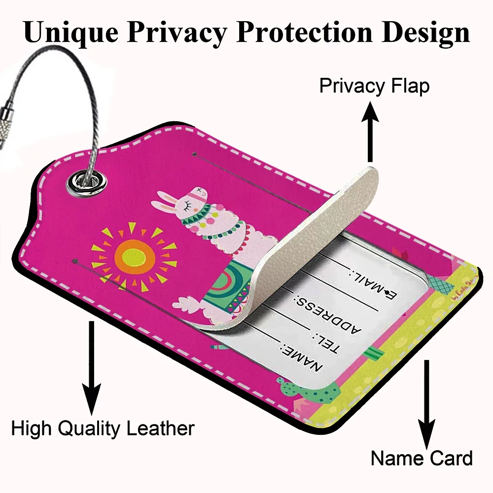 vente flash étiquette de bagage en cuir avec animaux mignons, étiquette d'adresse pour valise, étiquette d'embarquement pour bagage, clip d'identification avec nom et adresse