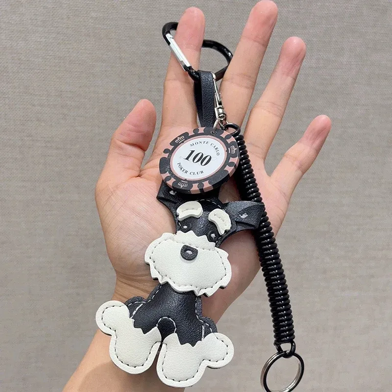 Dessin animé animaux mignons Schnauzer lanière sac pendentif en cuir PU sac à dos pendentif porte-clés pour les femmes cadeau d'anniversaire