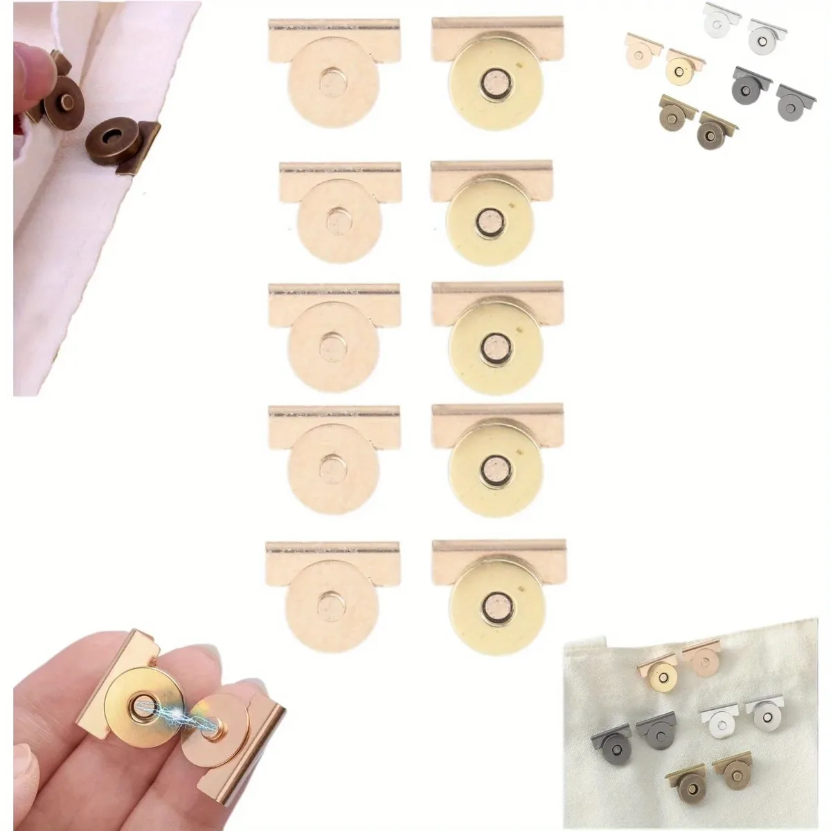 fermoir magnétique métal rose argent doré marron sacs vêtements bricolage anse pression puissant couture set cinq paires