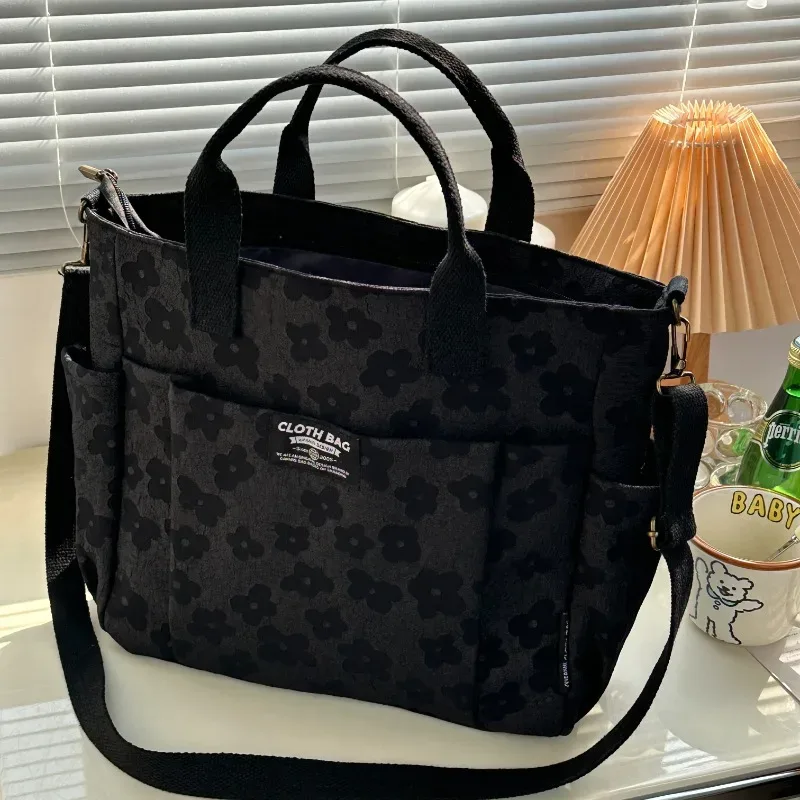 sac fourre-tout au design floral 3d, fermeture éclair épaisse, sac en toile multifonctionnel, sac à main d'ordinateur pour étudiant, sac d'école à bandoulière